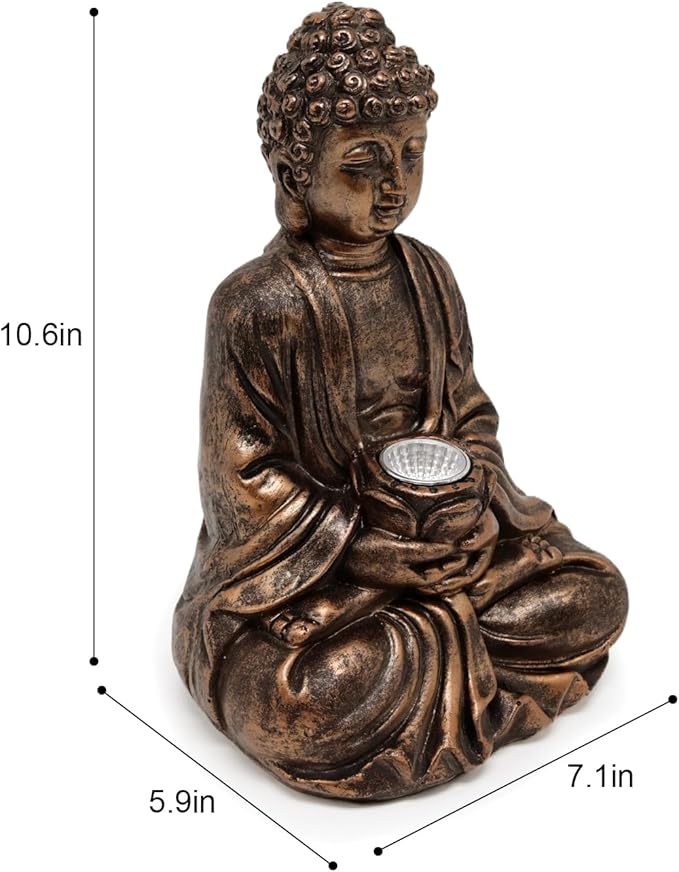 Outdoor Buddha Statues Solar Light: Desk Zen Garden Deor for Outside Patio Home Decoration Meditation Sculpture Room Decor Indoor Meditating Figurine Yard Lawn Ornament