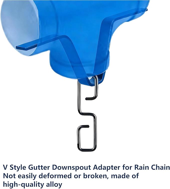 2 Pcs Heavy-Duty V-Shaped Rain Chain Gutter Adapter Clip S-Shaped Hooks Alloy Connector Holder for Rain Chains Adjustable Adapter for Gutter Chain Downspout Painted Hardware Black