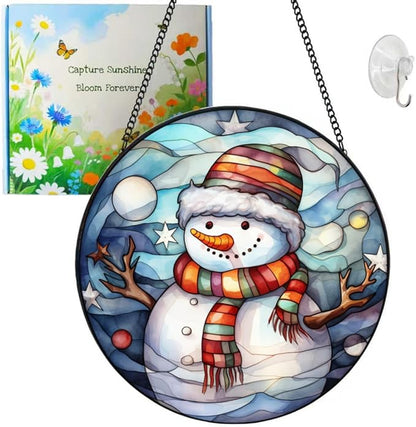 Snowman Suncatcher Stained Glass Suncatchers 7.87 Inch Stained Glass Ornament for Home Decor Indoor Wall Art for Christmas Day Valentine's Day Mother's Day Women