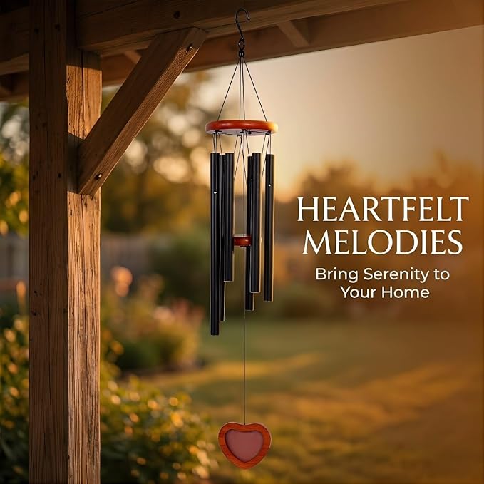 Memorial Wind Chime with Heart Locket Photo, Sympathy Gift for Loss of Loved One, Remembrance Aluminum Tube Wind Chime for Garden Outdoor, Metal Music Chimes for Home Decor