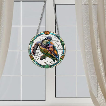 Colorful Turtles Stained Glass Window Hangings with Chain – Acrylic Turtle Ornament for Garden, Patio and Indoor Decor, Housewarming Gift for Mom, Grandma and Marine Life Lovers