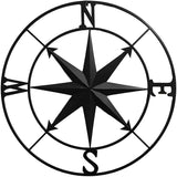 Nightclawing Nautical Compass Wall Decor, Coastal Nautical Beach Decor, Porch Patio Travel Adventure Wall Hanging, 41" (Black)