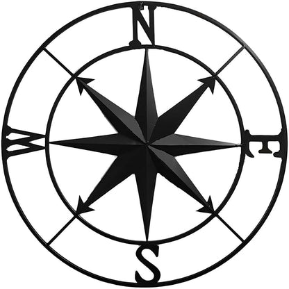 Nightclawing Nautical Compass Wall Decor, Coastal Nautical Beach Decor, Porch Patio Travel Adventure Wall Hanging, 41" (Black)