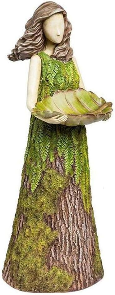 AYNEFY Fairy Garden Statue with Bird Feeder,Lawn Decoration Ornaments Bird Bath Birdbaths Bird Feeder Waterer Tray Garden Art Sculptures for Outdoor Courtyard Yard Decor