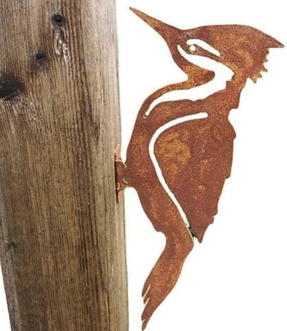 Rusty Metal Bird Silhouettes Garden Fence Decor Woodpecker Gardening Country Metal Bird Robin Yard Art Decoration Steel Outdoor Decor Garden Statues