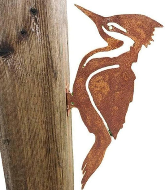 Rusty Metal Bird Silhouettes Garden Fence Decor Woodpecker Gardening Country Metal Bird Robin Yard Art Decoration Steel Outdoor Decor Garden Statues