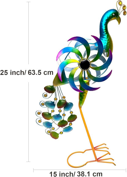 Metal Peacock Windmill Sculpture, Outdoor Peacock Wind Wheel, Garden Lawn Art Decoration