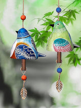 Ceramic Wind Chimes, Rustic Hand-Painted Outdoor Wind Chime with Bronze Bells and Jute Rope for Garden Patio Porch Backyard