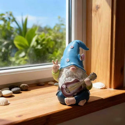 Garden Gnome Decor Statue,Funny Garden Gnomes with Guitar,Decor for House,Lawn,Patio and Porch, Gifts for Friend,Family. (Blue)