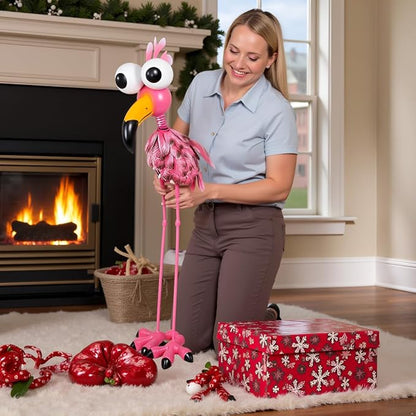 Large Flamingo Garden Statue, Metal Flamingo Outdoor Staute Waterproof, Pink Flamingo Yard Art Sculptures Decor for Yard, Lawn, Patio, Backyard