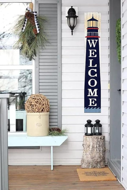 Welcome Lighthouse Sign for Front Door, 4ft Tall Front Porch Decor, Vertical Wooden Signs for Front Porch, Rustic Farmhouse Wood Porch Decorations Outdoor