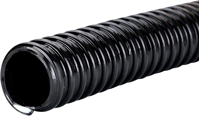 Pond Hose ID 1-1/2” × 50ft Black Corrugated Flexible Reinforced PVC Hose Vinyl Tubing for Pond Pump Fountain Garden Waterfall, Non-toxic & Kinkproof, with 2 clamps