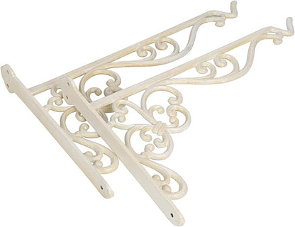 Sungmor Decorative Cast Iron Hanging Bracket - 15.6" Thickened Outdoor Metal Plant Hangers, Vintage Scroll Design for Signs, Planters, Lanterns, Bird Feeders - 2 Pack Heavy Duty Wall Hooks, White