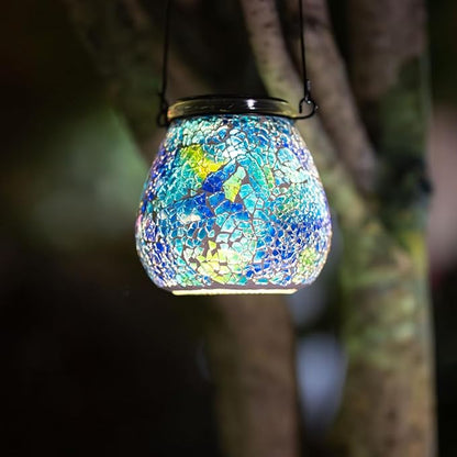 Stargarden Mosaic Solar Lantern ,Outdoor Hanging Waterproof Mosaic Light Solar Table Lamp for Garden ,Patio,Yard Decor (Blue )