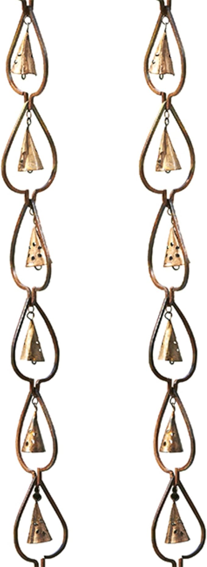 BestNest Ancient Graffiti Aspen Leaf & Bell Rain Chains, Pack of 2 – Decorative Steel Gutter Downspout Replacement with Copper Finish, Leaf Frames & Soothing Bell Chimes
