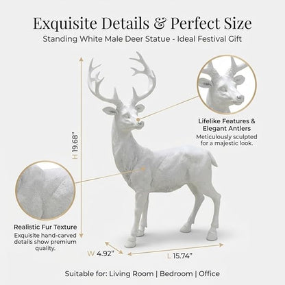XTAPAN Resin 19.68 Inch Height Standing Deer Statue Animals Sculpture Garden Art Decor Yard Ornament Lawn Garden Outdoor Patio Decoration Figurine White
