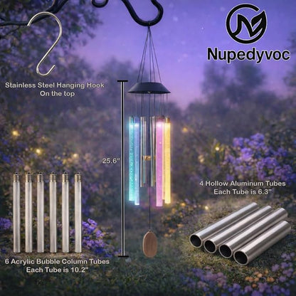 38” Bubble Column Aluminum Tube Solar Light LED Wind Chime for Outside, Weather Resistant Outdoor Garden Patio Soft Tone Decor, Ideal Gift for Birthday, Mother's Day, Meditation, Relaxation