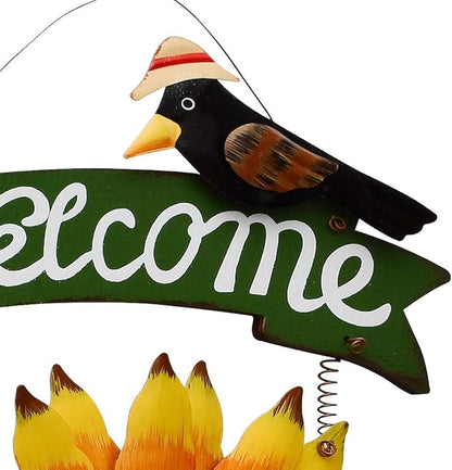 Sunflower Welcome Sign Metal Hanging Welcome Plaque for Wall Front Door - Decorative Flower Yard Signs Spring Wreath Decor for Garden Porch Patio Backyard (G)