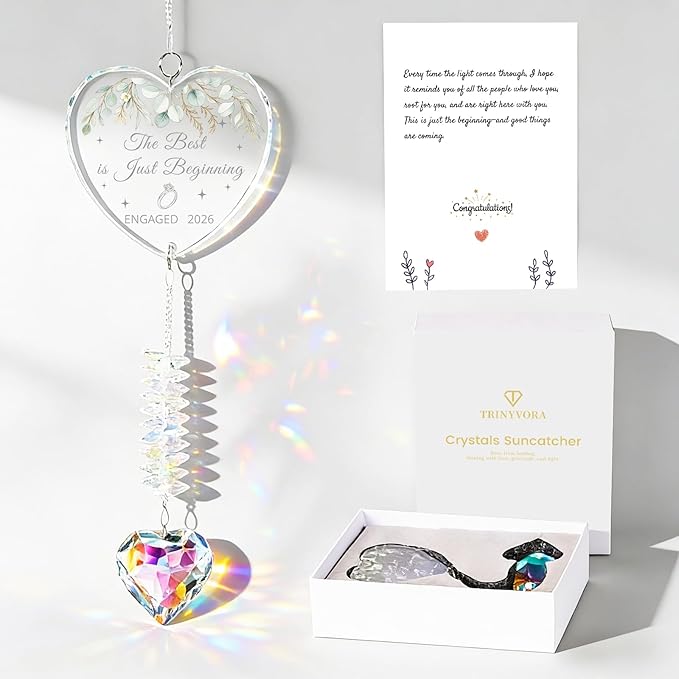 Engagement Gifts for Couples 2026, Wedding Gifts,Crystal Suncatcher for Newly Engaged, Hanging Crystal Gift Ornament, Congratulations Decorations for Friends Just Engaged