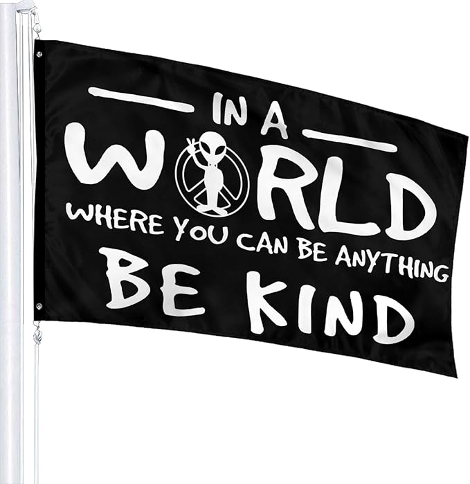 Peace Alien Be Kind Flag 3x5 Ft Outdoor Indoor With Grommet Garden Yard Banner Decorative Sign