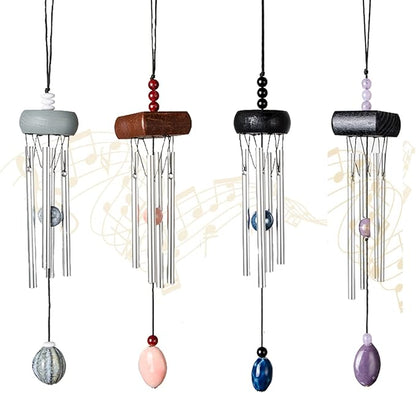 i-lan　4 Pack Small Silver Wind Chime with Ceramic Blank Drops, Metal Garden Wind Chimes with Different Len Bell Tubes, Soothing Harmony Sound Mini Outdoor Windcatcher Porches Décor