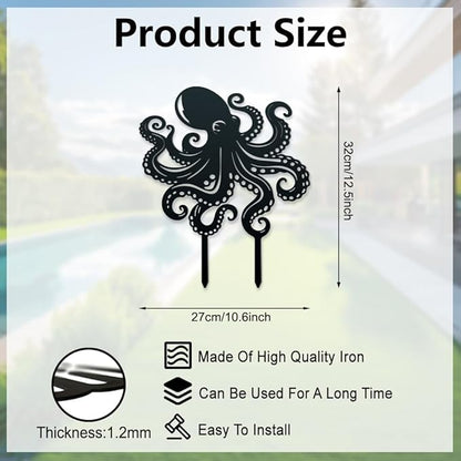 WADORN Octopus Metal Decorative Garden Stakes, Octopus Funny Metal Outdoor Statues Ocean Theme Silhouette Ornament Marine Life Gifts Animal Outdoor Stakes for Yard Garden Patio Lawn Walkway Ornaments