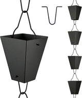 TE DEUM Square Link Rain Chain, 8.5 Feet Length, 3.7inch Big Size Cup, Black Powder Coated, Functional and Decorative Replacement for Gutter Downspouts, V Gutter Clip Included, Black