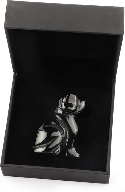 SMQ 2" Black Obsidian Crystal Dog Figurines Statue Hand Carved Gemstone Puppy Dog Decor Sculpture Reiki Healing Stones Ornament for Outdoor Home Office Decoration(Gift Box)