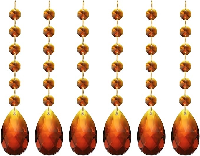 PATIKIL Teardrop Crystal Chandelier, 6 Pack 160mm Length Prisms Part Dark Amber
