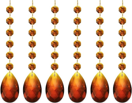 PATIKIL Teardrop Crystal Chandelier, 6 Pack 160mm Length Prisms Part Dark Amber