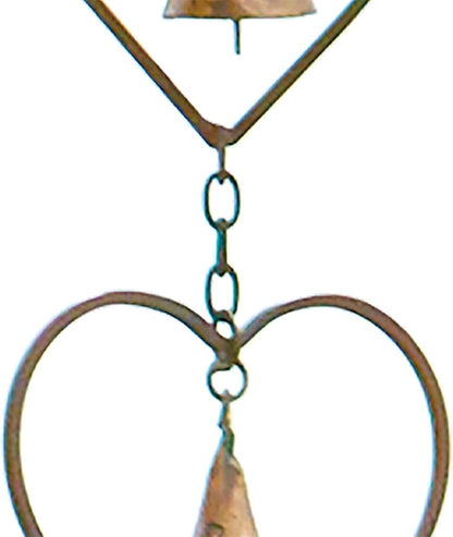 Ancient Graffiti Hearts and Bells Rain Chains, Copper Color, Pack of 2 – Steel Downspout Replacement with Heart Silhouettes & Bells, Decorative Gutter Chains