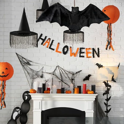 2pcs Black Hanging Bats Halloween Decorations–Scary/Spooky Halloween Decor for Indoor Outdoor Haunted House, Party, Yard, Home, Porch, Garden, and Office
