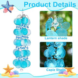 23.6 inch Capiz Shell Wind Chime Outdoor Indoor Hanging, Blue Shell Wind Chimes for Outside, Crystal Wind Chime Pendant, Handemade Gift for Housewarming