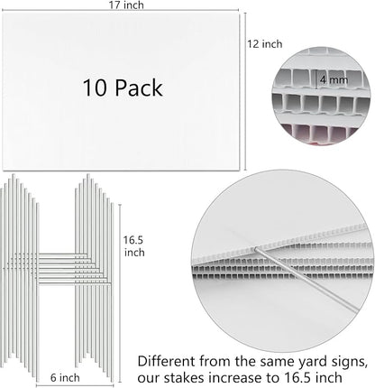 Blank Yard Signs with Stakes, Remiawy 10 Pack Lawn Signs Corrugated Plastic 17x12 Inches Custom Double Sided for Yard Sale Outdoor, Garage, Open House, Estate, Guidepost, Birthday Party