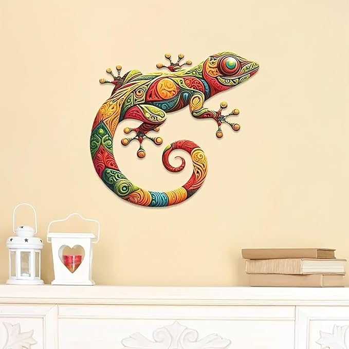 Nuytghr Lizard Decor, Gecko Metal Art, Iron Colorful Sculpture, Waterproof Design, 11.81x10.75x0.04 Inch Home Decorations, Garden Statues, Yard Fence, Patio, Indoor, Outdoor Display Piece
