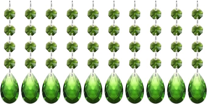 PATIKIL Teardrop Crystal Chandelier Pendants Beads, 10 Pack 125mm Length 38mm Chandelier Prisms Parts Ornaments Hanging Beads for DIY Arts Crafts Decoration, Green