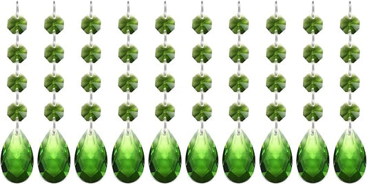PATIKIL Teardrop Crystal Chandelier Pendants Beads, 10 Pack 125mm Length 38mm Chandelier Prisms Parts Ornaments Hanging Beads for DIY Arts Crafts Decoration, Green
