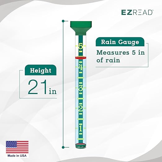 EZRead 21” Giant Professional Outdoor rain Gauge, USA Made Heavy Duty All Weather Freeze Proof Stake or mountable with Float, Green (820-1002)