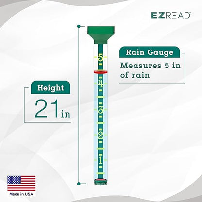 EZRead 21” Giant Professional Outdoor rain Gauge, USA Made Heavy Duty All Weather Freeze Proof Stake or mountable with Float, Green (820-1002)