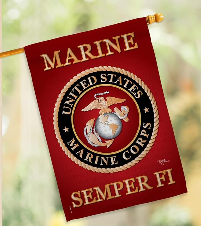 Marine Corps House Flag - Pack Armed Forces USMC Semper Fi United State American Military Veteran Retire Official USA Applique - Banner Small Garden Yard Gift Double-Sided Made in 28 X 40