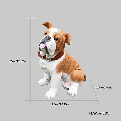 English Bulldog Garden Statue with Solar Lantern, Realistic Dog Sculpture, Birthday Gift for Women Mom Grandma, Housewarming Gift for New Home, Outdoor Resin Puppy Decor,Fawn