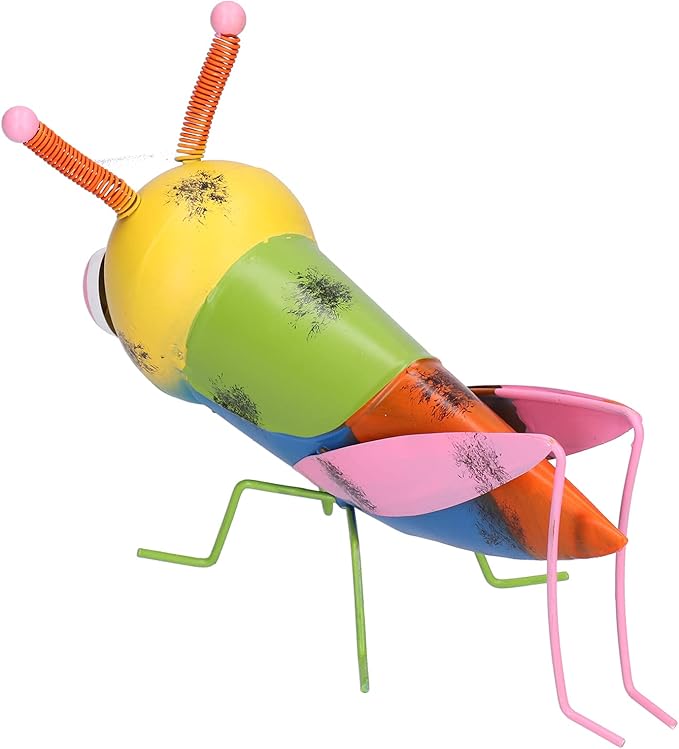 Iron Grasshopper Garden Ornament, Metal Sculpture for Outdoor Patio Lawn Decor, Hand - Painted Anti - Animal Figurine with Vivid Colors for Yard and Home Decoratio (Yellow)