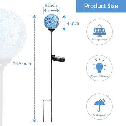 Afirst Solar Lights Outdoor Decorative Mosaic Gazing Ball Garden Stakes Decorative Lights Waterproof Glass Ball LED Pathway Stake Light for Pathway Yard Lawn Decoration Blue