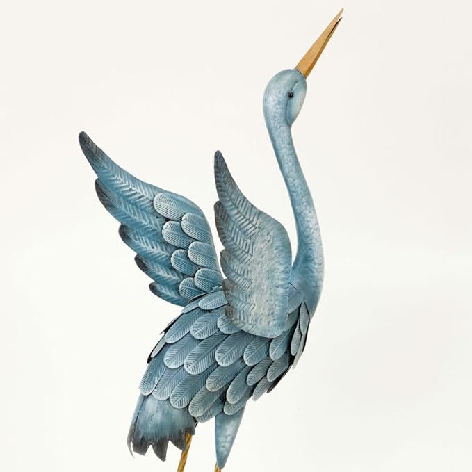 Bits and Pieces - Japanese Blue Heron Metal Sculpture Set - Two Standing Cranes Perfect for Garden Décor - Metal Garden Art, Outdoor Lawn and Patio Décor, Backyard Sculpture, and Decoration