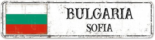 Personalized Bulgaria Street Sign Bulgaria Flag Metal Sign Capital City of Bulgaria Metal Sign Road Rustic Wall Art Country City Indoor & Outdoor Decor for Home Man Cave Door Porch Garden 12x3in