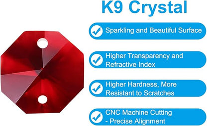 PATIKIL K9 Crystal Octagon Beads 2 Holes Pendants, 60 Pack 14mm Chandelier Prisms Parts Ornaments Hanging Beads for DIY Arts Crafts Decoration, Dark Red