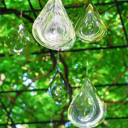 3D Water Drop Wind Spinner, Stainless Steel Highly Reflective 360° Rotating, Humane Bird Repeller, Outdoor Garden Patio Yard Decor, 17cm×25cm Silver Metal Wind Sculpture