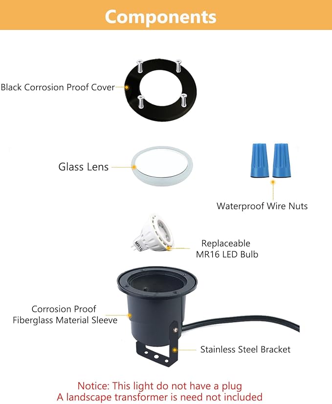 Cheopha Pond Lights for Outdoor Ponds Fountain Lights LED Underwater 12V, with Replaceable 4W MR16 Bulb Warm White, Underwater LED Light Spotlight for Garden, Patio, Pool, Yard, Rockery