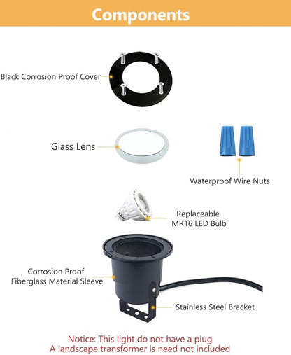 Cheopha Pond Lights for Outdoor Ponds Fountain Lights LED Underwater 12V, with Replaceable 4W MR16 Bulb Warm White, Underwater LED Light Spotlight for Garden, Patio, Pool, Yard, Rockery