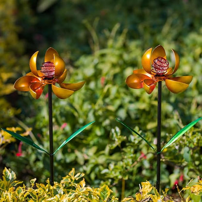 Metal Wind Spinners Outdoor,2Pack Yellow Pinwheels for Yard and Garden, Decorative Garden Stakes for Patio,Lawn, Outdoor